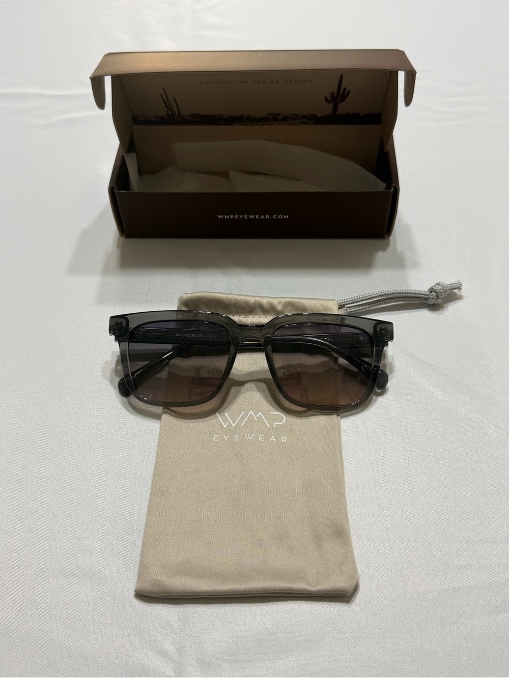 WMP Eyewear: Wilson - 51mm Square Polarized, Smoke Gradient Sunglasses- Like New